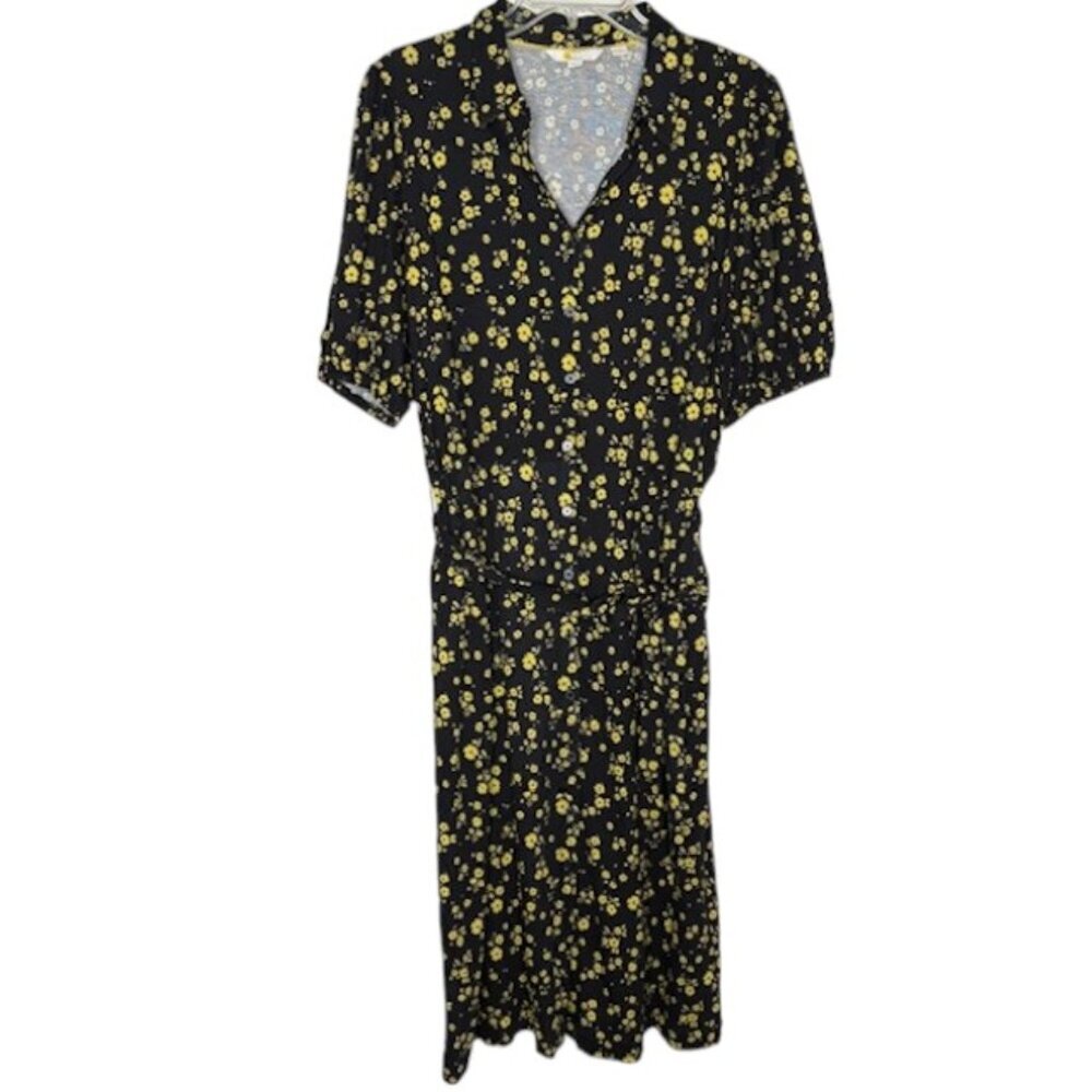 Boden Collar Detail Jersey Knit Button Up Shirt Dress - Navy/Yellow - 16/18